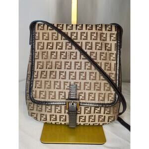 Fendi Vintage Zucchino Zucca Canvas Crossbody Bag Brown FF logo Messenger